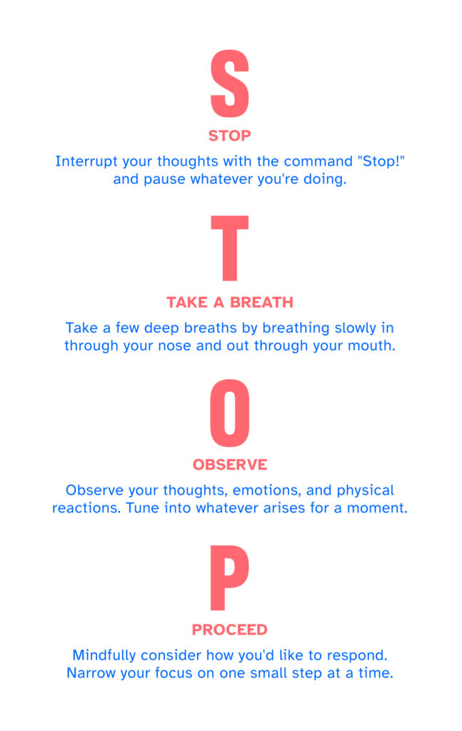 The 4 steps to stop, breathe, observe and proceed when feeling anxious